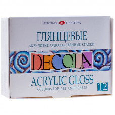 Краски акриловые Decola, 12 цветов, глянцевые, 20мл, картон