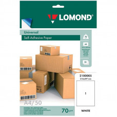 Бумага самоклеящаяся А4 50л. Lomond, белая, неделенная, 70г/м2