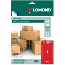 Бумага самоклеящаяся А4 50л. Lomond, красная, неделенная, 80г/м2