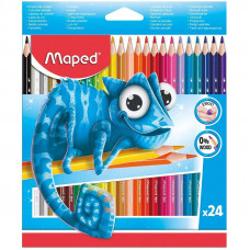 Карандаши цветные пластиковые Maped 24цв., трехгран., заточен., картон, европодвес