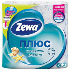 Бумага туалетная Zewa Плюс, 2-слойная, 4шт., тиснение, голубая, океанская свежесть