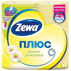 Бумага туалетная Zewa Плюс, 2-слойная, 4шт., тиснение, желтая, ромашка