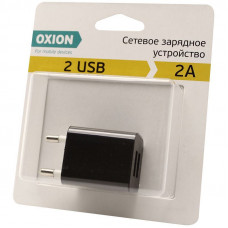 Зарядное устройство сетевое Oxion ACA-009, 2хUSB, 2А output, черный