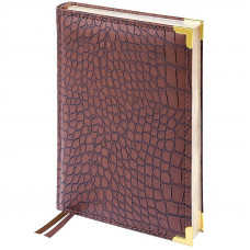 Ежедневник недатир., A5, 160л., кожа, Delucci, крокодил кожа, зол. срез, коричневый