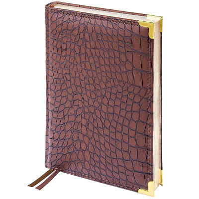 Ежедневник недатир., A5, 160л., кожа, Delucci, крокодил кожа, зол. срез, коричневый