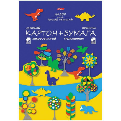 Набор цв. картона и цв. бумаги 20л.,10цв., А4, Hatber 