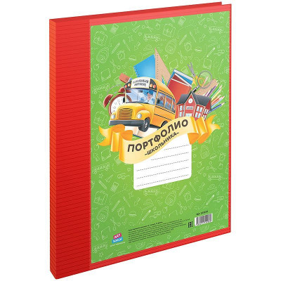 Папка-портфолио для школьника, 10 файлов, на 2-х кольцах {98}