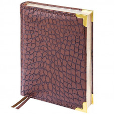 Ежедневник недатир., A6, 160л., кожа, Delucci, крокодил кожа, зол. срез, коричневый