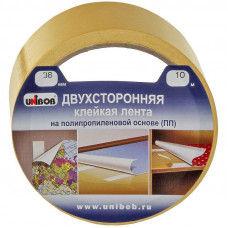 Клейкая лента двусторонняя Unibob, 38мм*10м, полипропилен, инд. упаковка