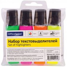 Набор текстовыделителей OfficeSpace 4цв., 1-5мм, ПВХ уп., европодвес